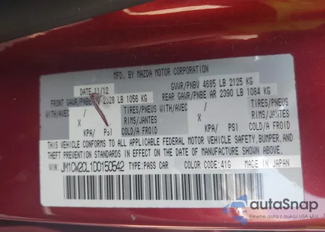 2013 Mazda Mazda5 Touring z USA, uszkodzony, nr VIN JM1CW2CL1D0150542